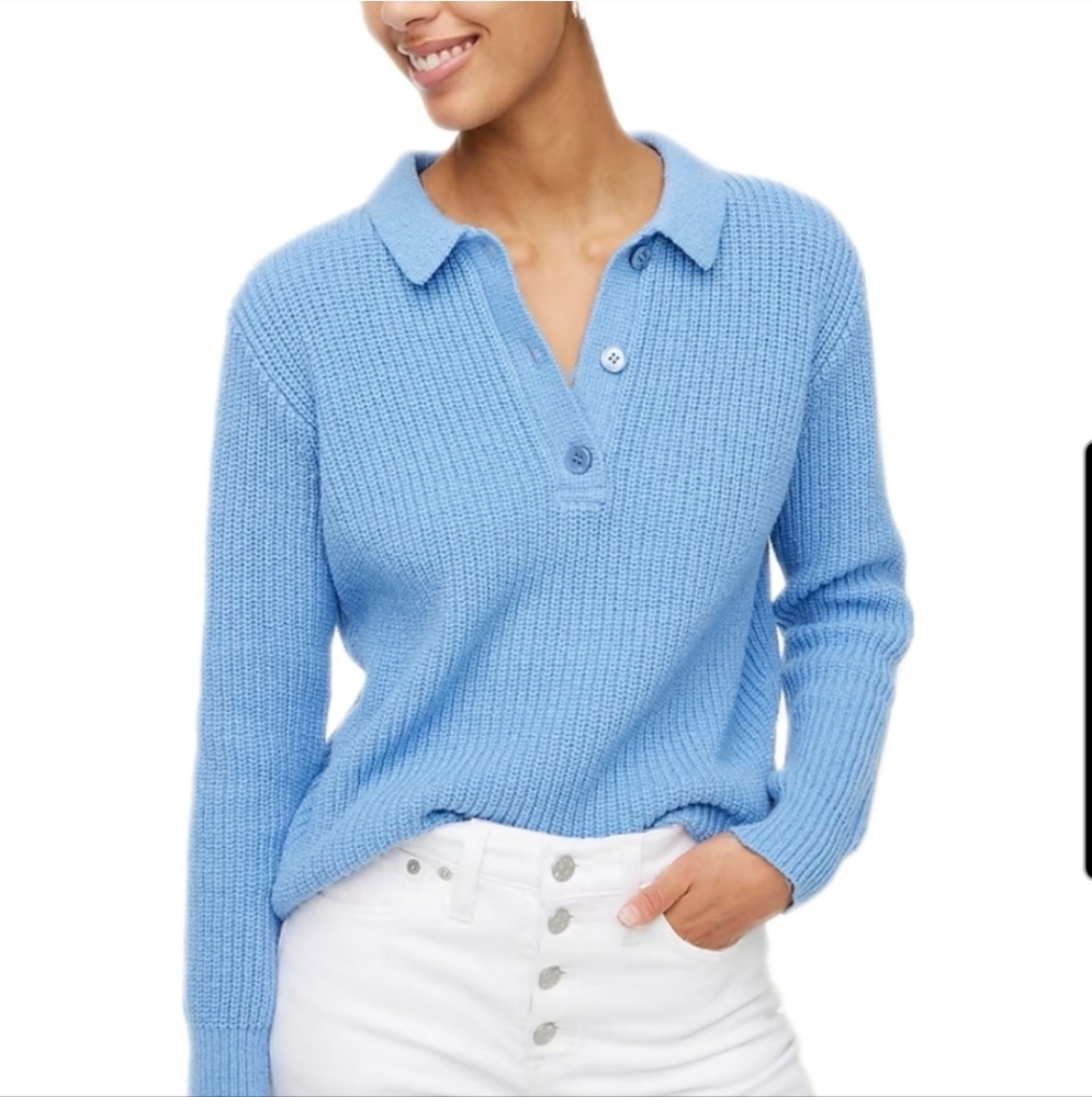 J. Crew Button Ribbed Pullover Sweater Preppy Academia Blue Spring Old Money